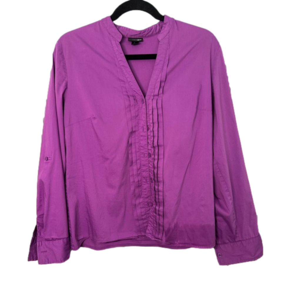 EAST 5TH Size L Purple Pleated Front Button Down Long Sleeve Shirt